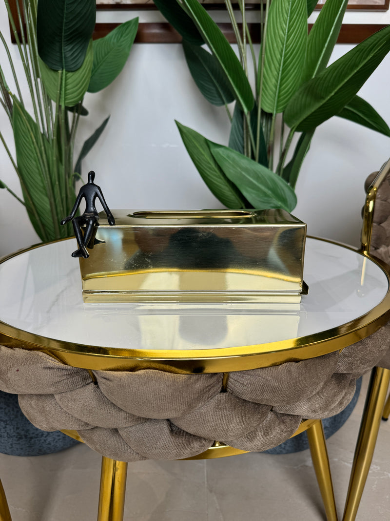 Distributeur de Mouchoirs Design Or Brillant 24cmx10cm