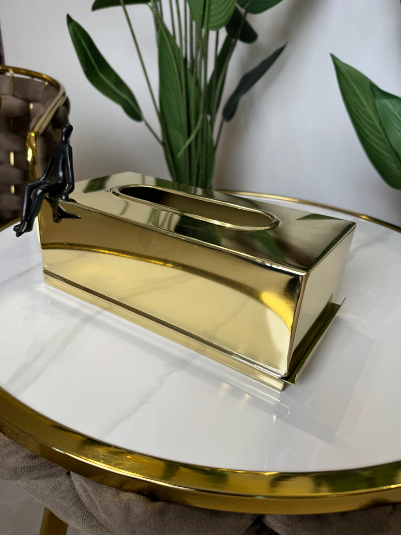 Distributeur de Mouchoirs Design Or Brillant 24cmx10cm